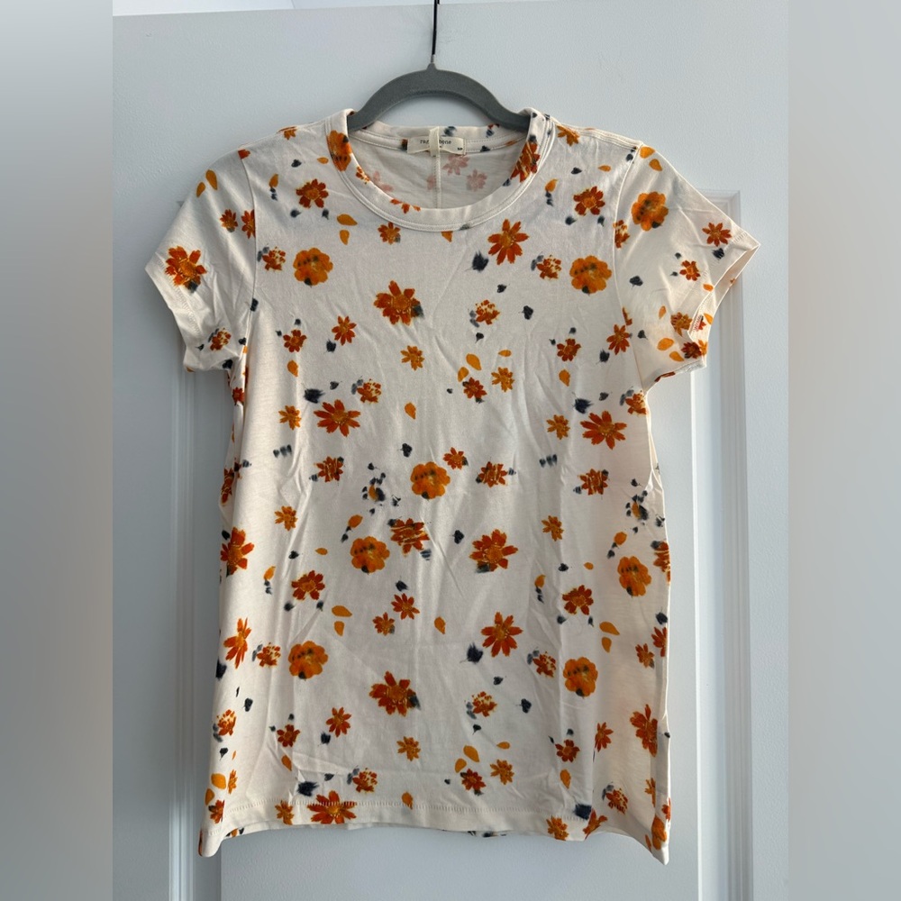 rag & bone White Tee with Orange Floral Print